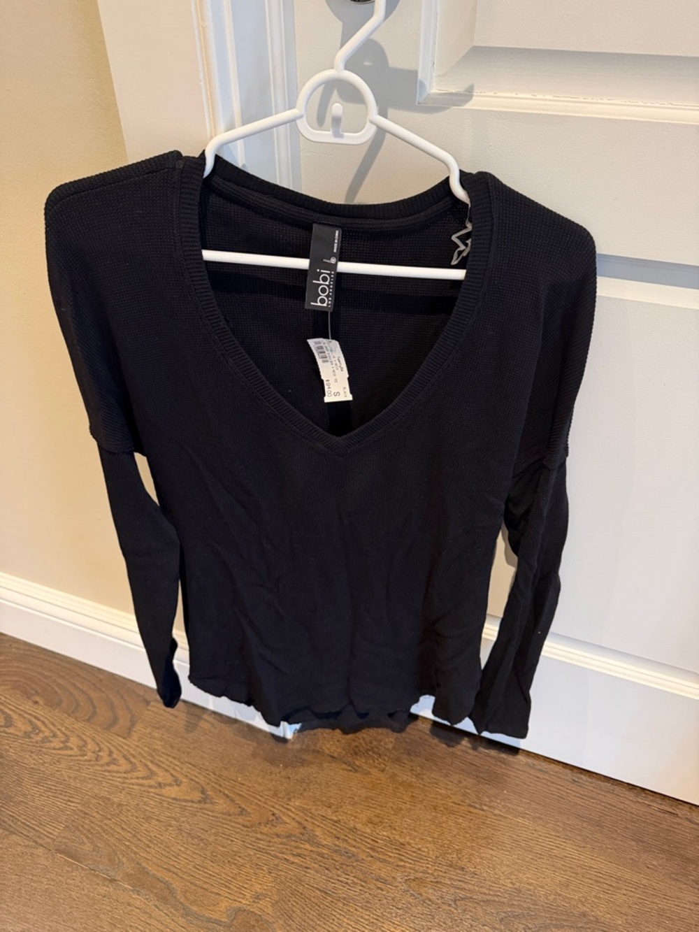 bobi Black V-Neck Lightweight Long Sleeve Top